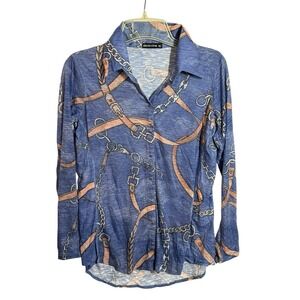 David Cline Quiet Luxury Bit & Bridle Crushed Snap Front Long Sleeve Top SZ XS